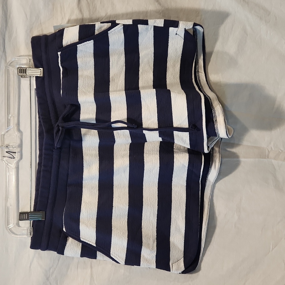 Maurices 3.5 inch inseam French Terry Short, Navy blue and white stripe